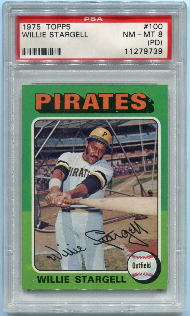 PSA 8 Willie Stargell 1975 Topps Card #100: PSA 8 Willie Stargell 1975 Topps Card #100 PSA 8 Willie Stargell 1975 Topps Card #100, graded by Professional Grader and shipped from Dania Beach Florida. This card features a high grade of 8,