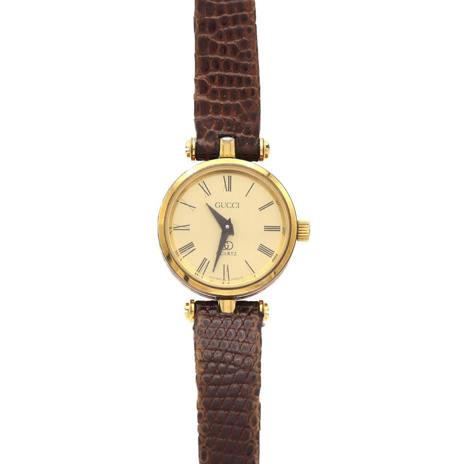 Wristwatch from Gucci: Wristwatch from Gucci Gold plated Gucci wristwatch with an ivory dial and quartz movement, featuring a sleek design in a compact case diameter of 21mm. This elegant timepiece showcases the brand's sig