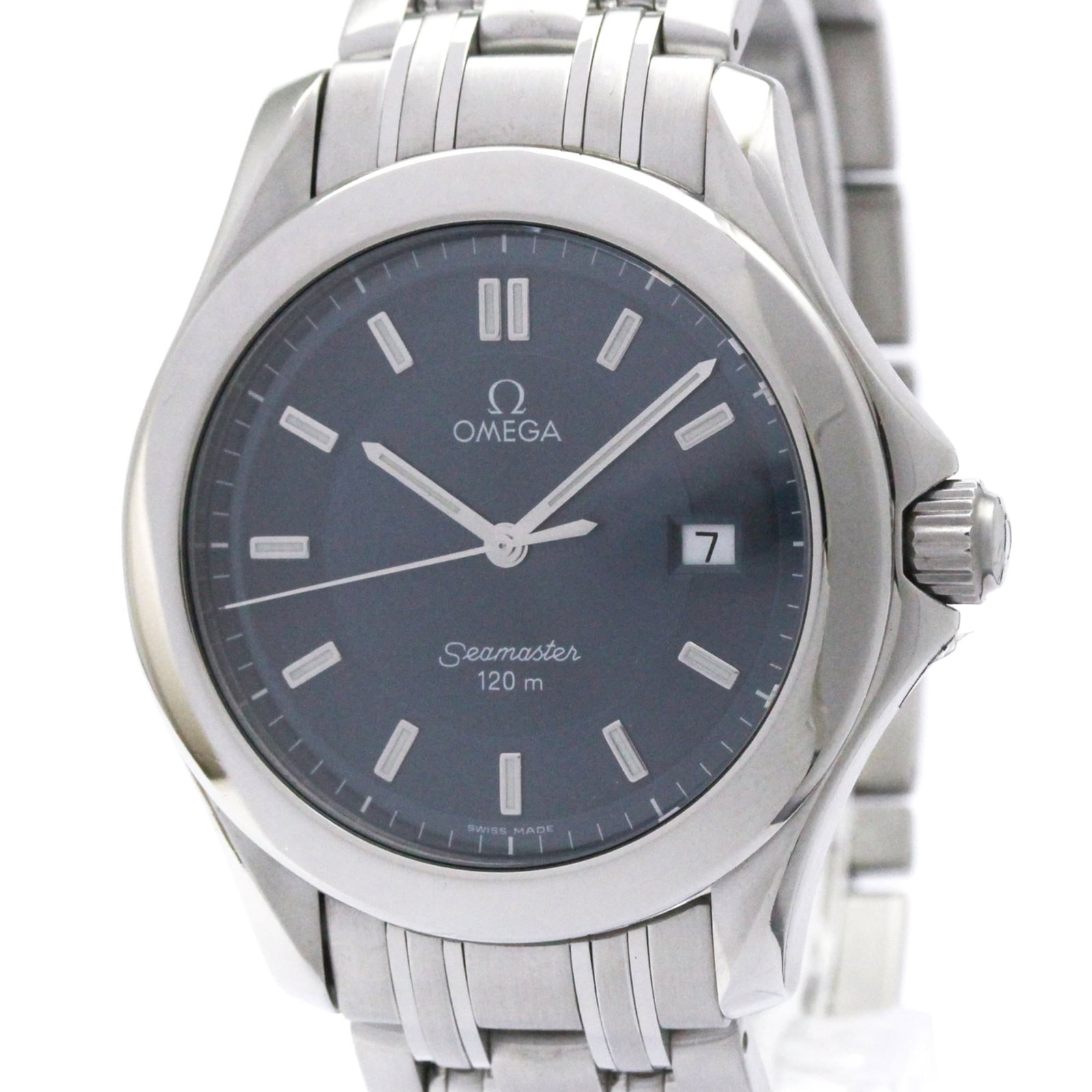 Omega Wristwatch: Omega Wristwatch Stainless steel case and band provide a durable foundation for this Omega Seamaster watch, featuring a blue dial and quartz movement. With its 36mm diameter and weight of 110g, it's