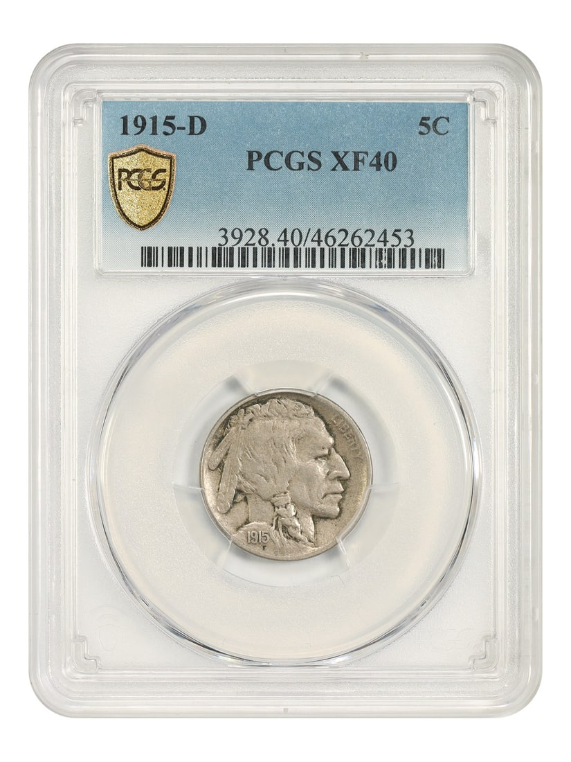 PCGS XF40 5C 1915-D Buffalo Nickel: PCGS XF40 5C 1915-D Buffalo Nickel The PCGS XF40 5C 1915-D Buffalo Nickel features a circulated condition with notable wear, reflecting its age and usage. This coin bears the certification of the Prof