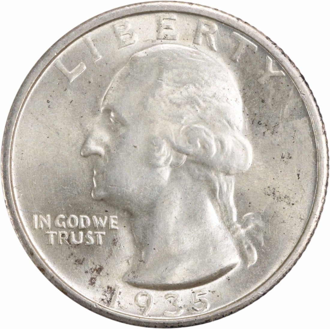 1935-S Washington Silver Quarter Choice BU Uncertified: 1935-S Washington Silver Quarter Choice BU Uncertified This 1935-S Washington Silver Quarter is an Uncirculated Choice BU coin, certified by the mint as having been produced in 1935. Made from silver 