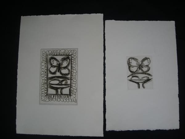 Ren Ito Etching Prints Butterflies Set of 2 Japanese Modern Art 20th Century (1 of 1)
