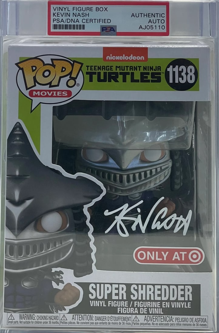 Kevin Nash Autographed Super Shredder Funko Pop (PSA): Kevin Nash Autographed Super Shredder Funko Pop (PSA) Signed in white paint pen by Kevin Nash, the Super Shredder Funko Pop is a unique collectible featuring the wrestling legend's signature. Encapsul
