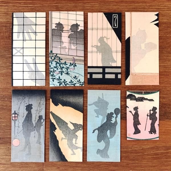 Antique Japanese Woodblock Print Envelopes Pochi bukuro Shadow Art Set 8pcs: Antique Japanese Woodblock Print Envelopes Pochi bukuro Shadow Art Set 8pcs Item Specifics: Artist: Shirokiya Mitsukoshi (Publishers) Subject: Shadow Pictures (Kage-e) Material: Paper Style: Japanese 