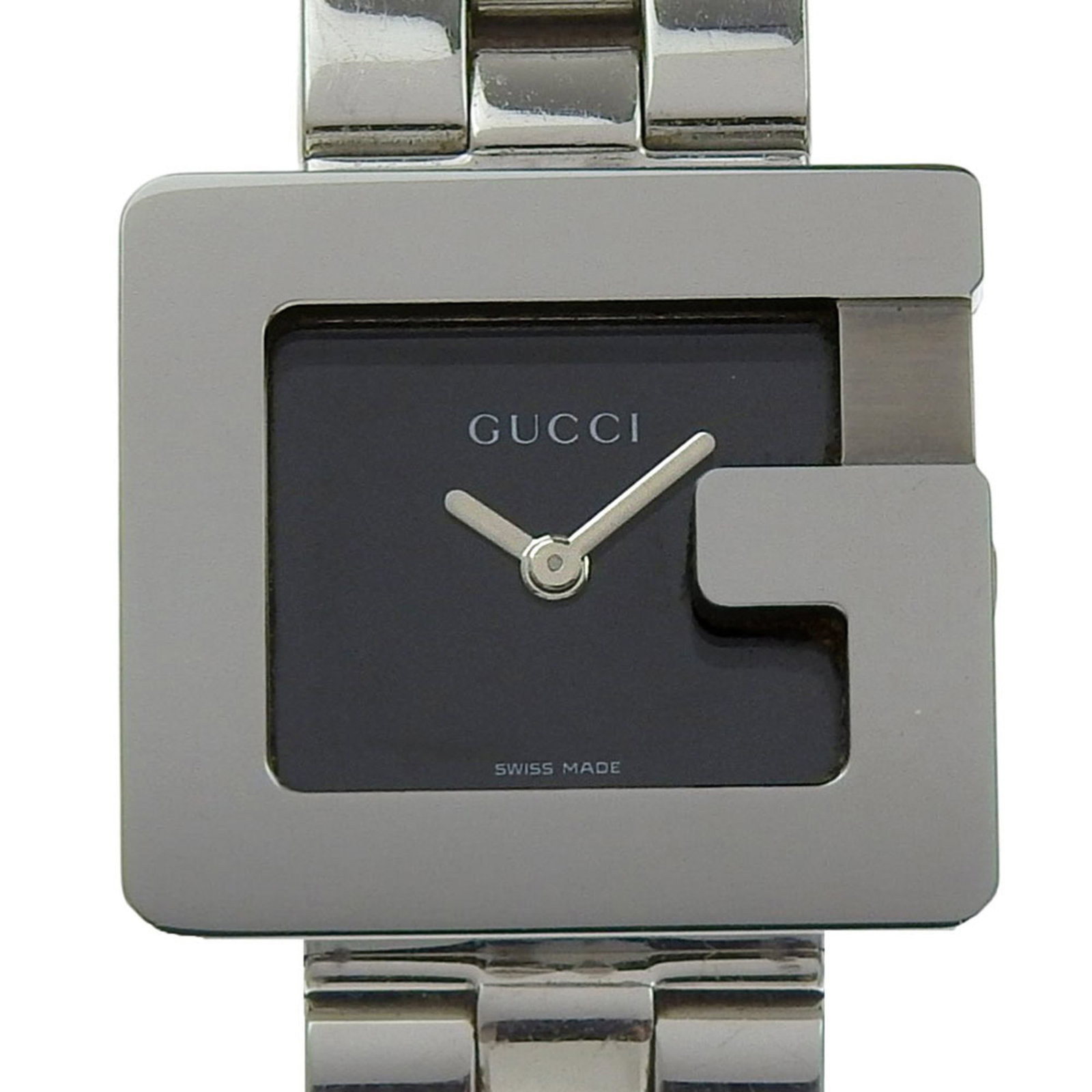 Wristwatch from Gucci: Wristwatch from Gucci Stainless steel case and band provide a sleek, modern look for the black dial wristwatch. The quartz movement keeps time with precision, while the 23mm diameter case fits comfort