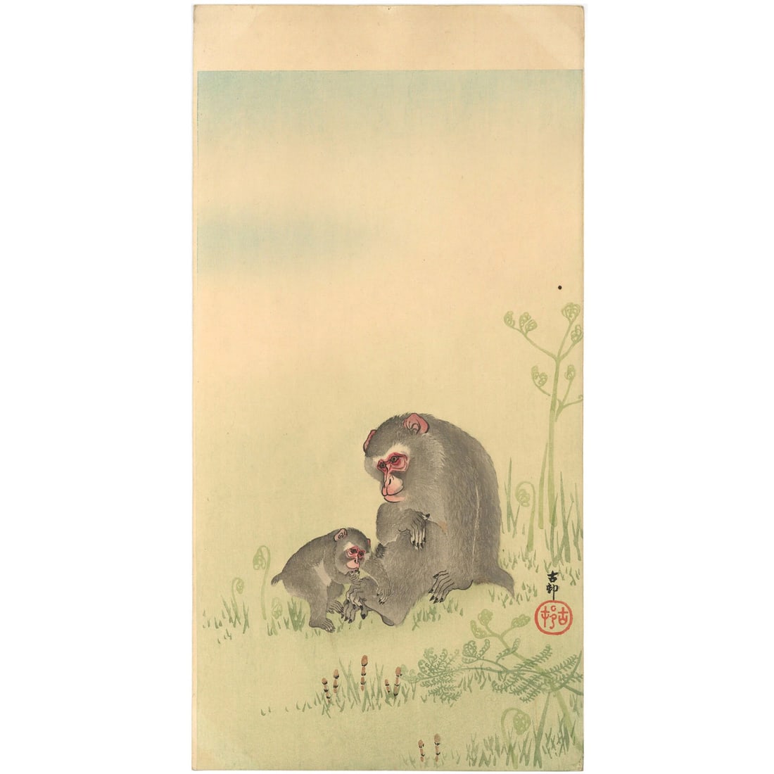 Ohara Koson Japanese Woodblock Print Monkeys Horsetails Shin Hanga Meiji 15 (1 of 4)