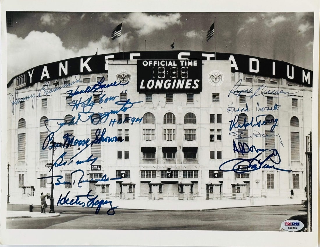 New York Yankee Greats Signed Baseball 11x14 Photo Rizzuto Skowron Turley (PSA): New York Yankee Greats Signed Baseball 11x14 Photo Rizzuto Skowron Turley (PSA) Signed by thirteen former Yankees, including Hall of Famers Tony Rizzuto and Bill Skowron, in blue sharpie across the