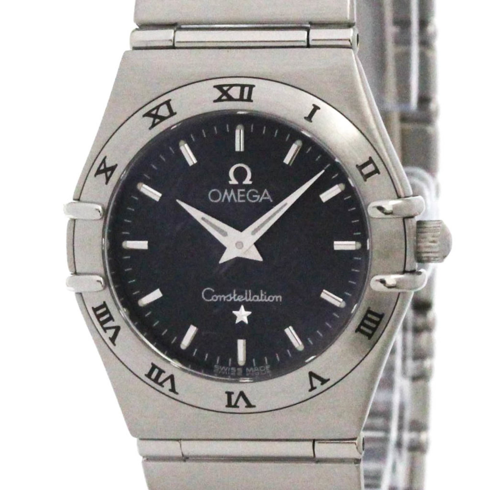 Omega Wristwatch: Omega Wristwatch Stainless steel case and band provide a sleek, modern look for the Omega Constellation watch. The quartz movement keeps time with precision, while the gray dial adds a touch of sophis