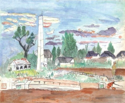 Senke Motomaro Watercolor Landscape Japanese Hanging Suburban (1 of 1)