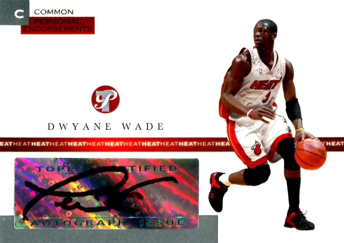 Wade Dwyane 2005 Autographed Topps Card #170/ 215: Wade Dwyane 2005 Autographed Topps Card #170/ 215 Dwyane Wade's 2005 Topps Autographed Card #170/215 features his signature in black sharpie at the front, certified by Topps as part of their Autograph