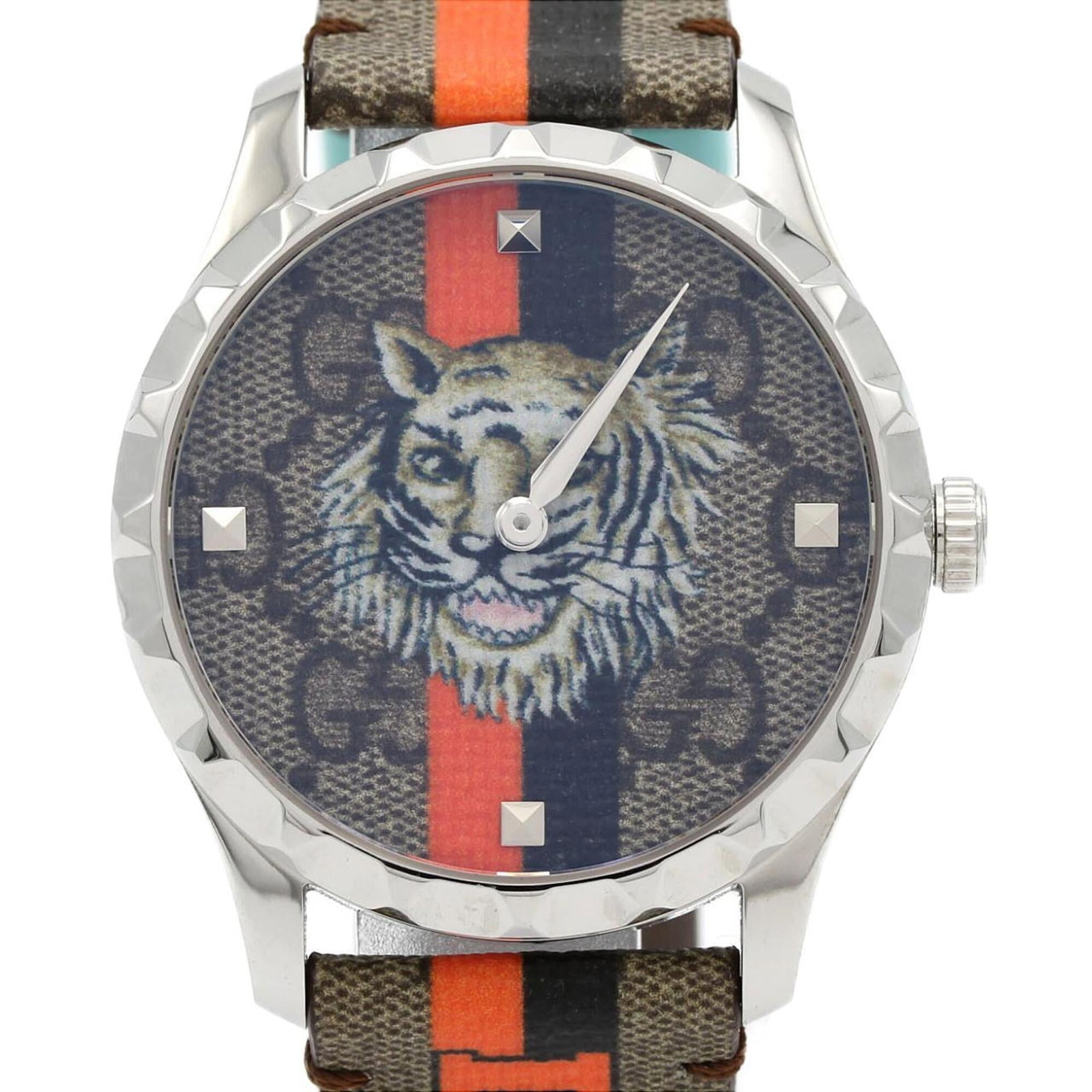 Wristwatch from Gucci: Wristwatch from Gucci Stainless steel case with a brown dial, this Gucci wristwatch boasts a sleek 38mm design. Powered by a reliable quartz movement, it's a stylish timepiece for everyday wear. The