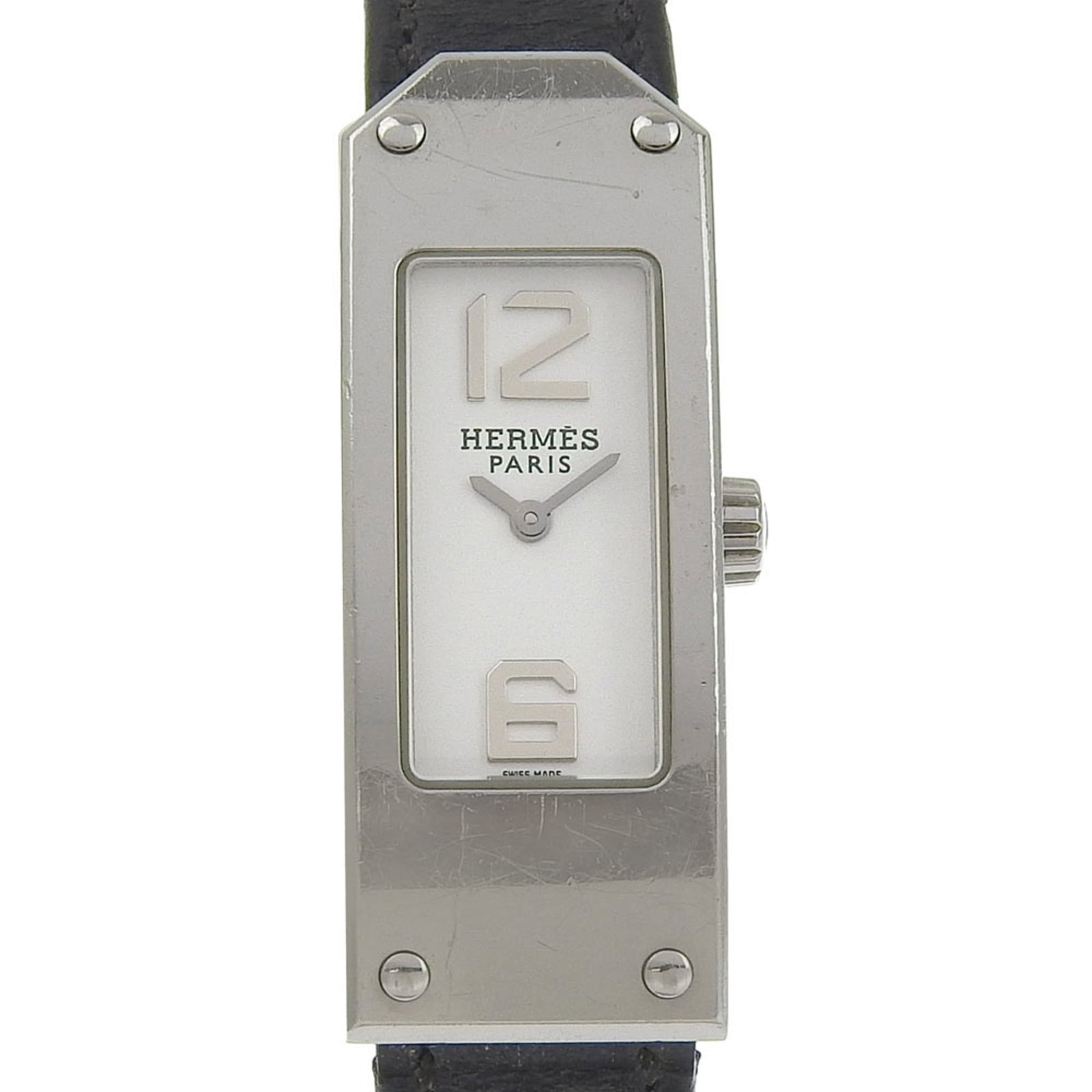 Hermes Wristwatch: Hermes Wristwatch Stainless steel case with a white dial, this Hermes wristwatch features a quartz movement and measures 15mm in diameter. Designed for women, it fits wrists up to 6.1 inches in circum