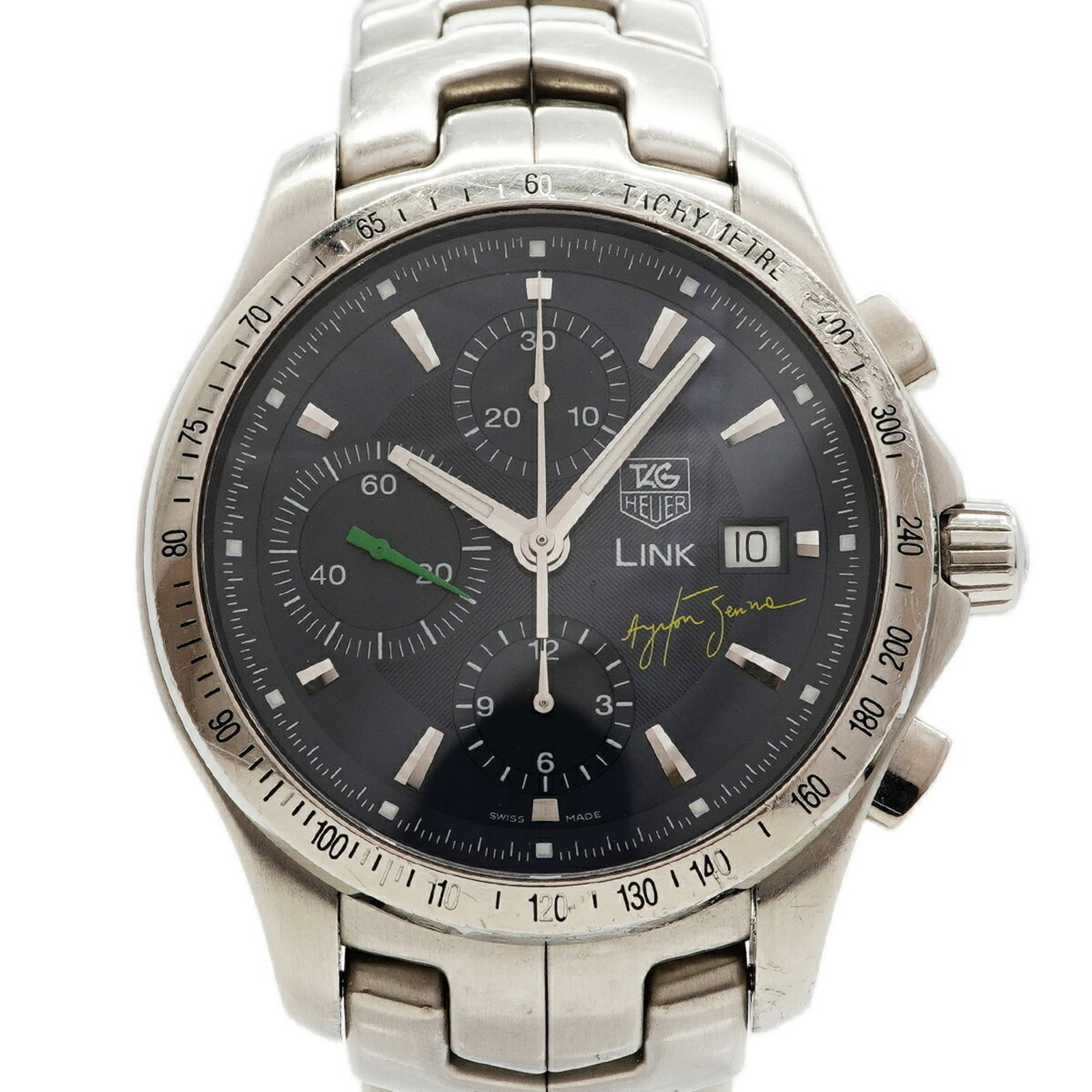 Wristwatch by Tag Heuer: Wristwatch by Tag Heuer Stainless steel band and blue dial make for a sleek and modern look. This self-winding automatic wristwatch features a 41.2mm case diameter, perfect for those with wrists up to
