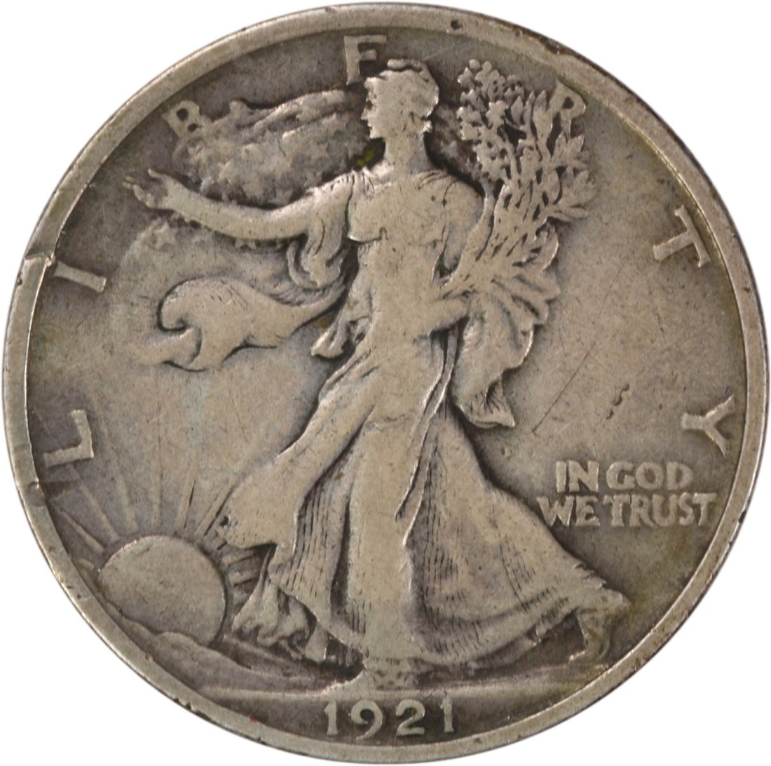 1921 Walking Liberty Silver Half Dollar VF Uncertified: 1921 Walking Liberty Silver Half Dollar VF Uncertified The 1921 Walking Liberty Silver Half Dollar boasts its striking design, created by renowned artist Adolph Alexander Weinman. This circulated coin