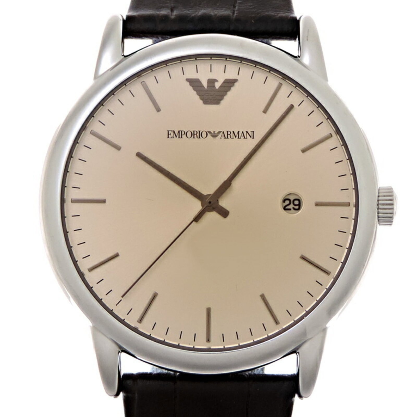Emporio Armani Wristwatch: Emporio Armani Wristwatch Stainless steel and leather combine in sleek, modern style with the Emporio Armani Wristwatch. Available in pink, this quartz movement watch features a versatile design