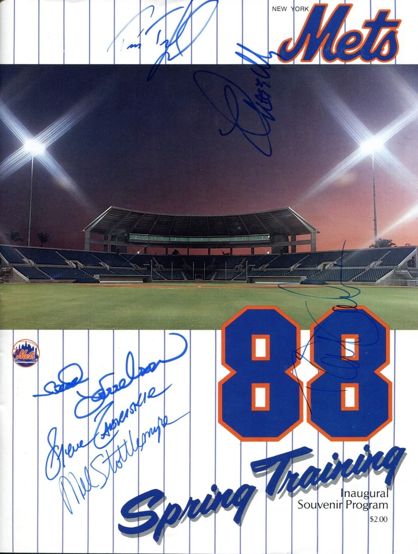 New York Mets Autographed 1988 Spring Training Program (JSA): New York Mets Autographed 1988 Spring Training Program (JSA) Signed by six notable figures from the 1988 New York Mets, including Bud Harrelson and Mel Stottlemyre, this authentic autographed program 