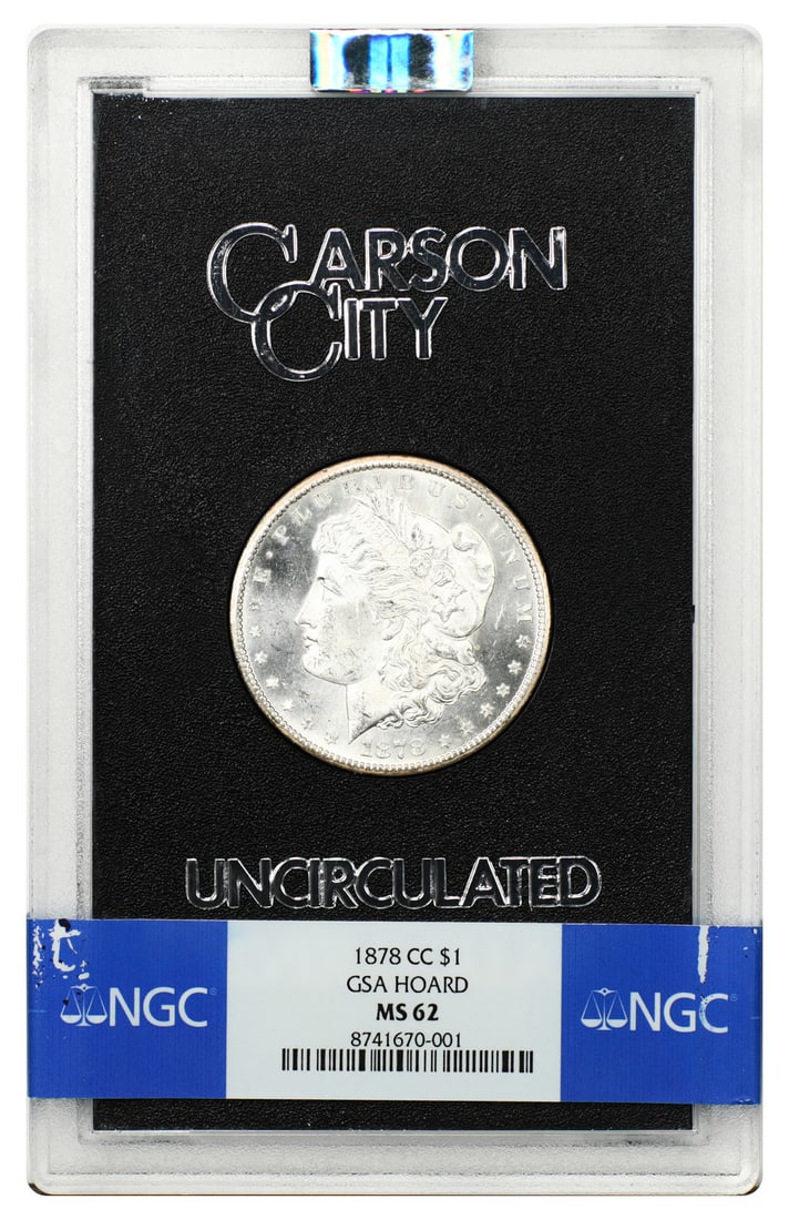GSA: 1878-CC $1 NGC MS62 (w/ Box) - Morgan Dollar - Popular GSA Morgan: GSA: 1878-CC $1 NGC MS62 (w/ Box) - Morgan Dollar - Popular GSA Morgan 1878-CC $1 Morgan Dollar in MS62 condition, certified by the Numismatic Guaranty Corporation (NGC), showcases exceptional detail 