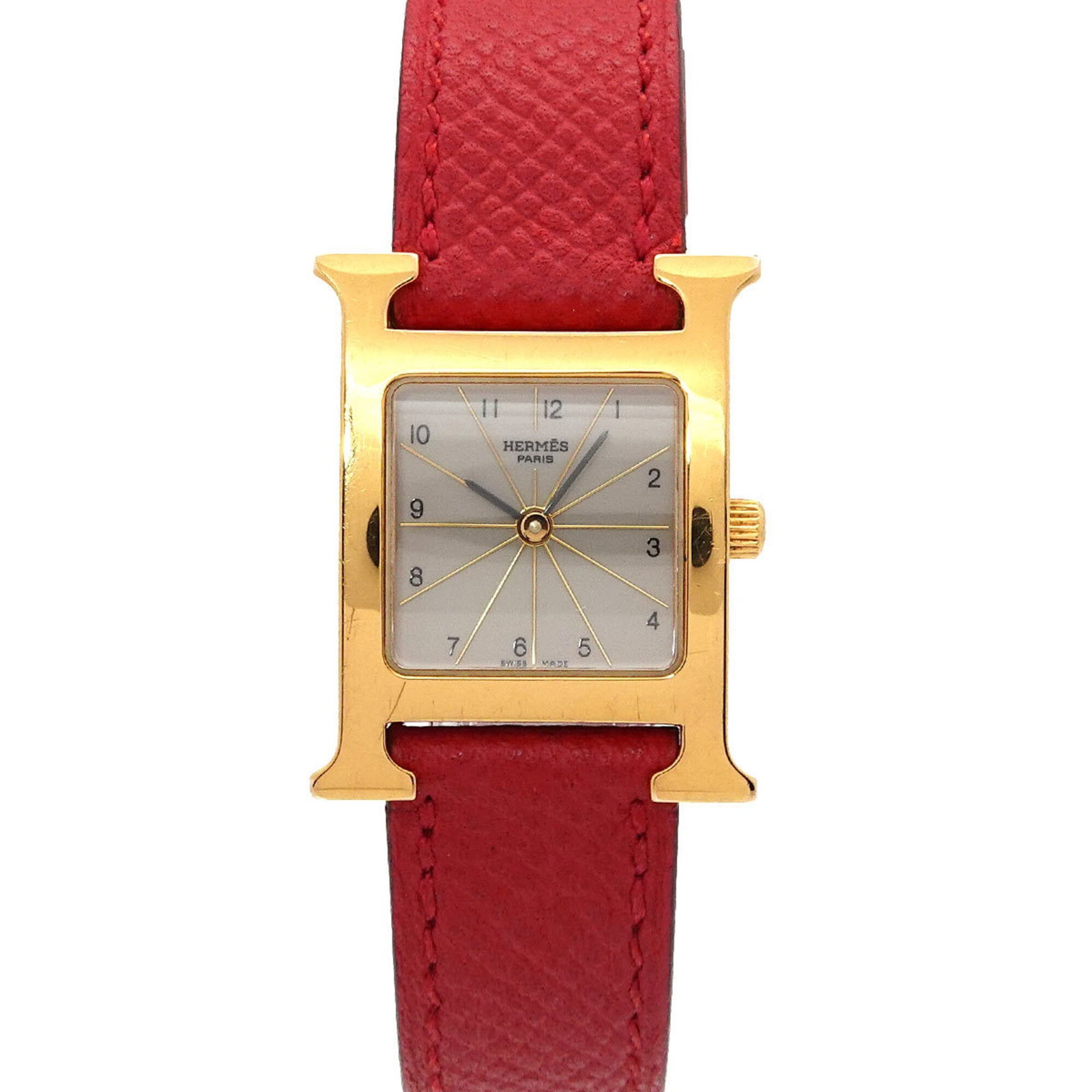 Hermes Wristwatch: Hermes Wristwatch Gold plated and stainless steel, this Hermes wristwatch boasts a sleek design with a white quartz movement. Its 21mm case diameter and adjustable leather band ensure a comfortable fi