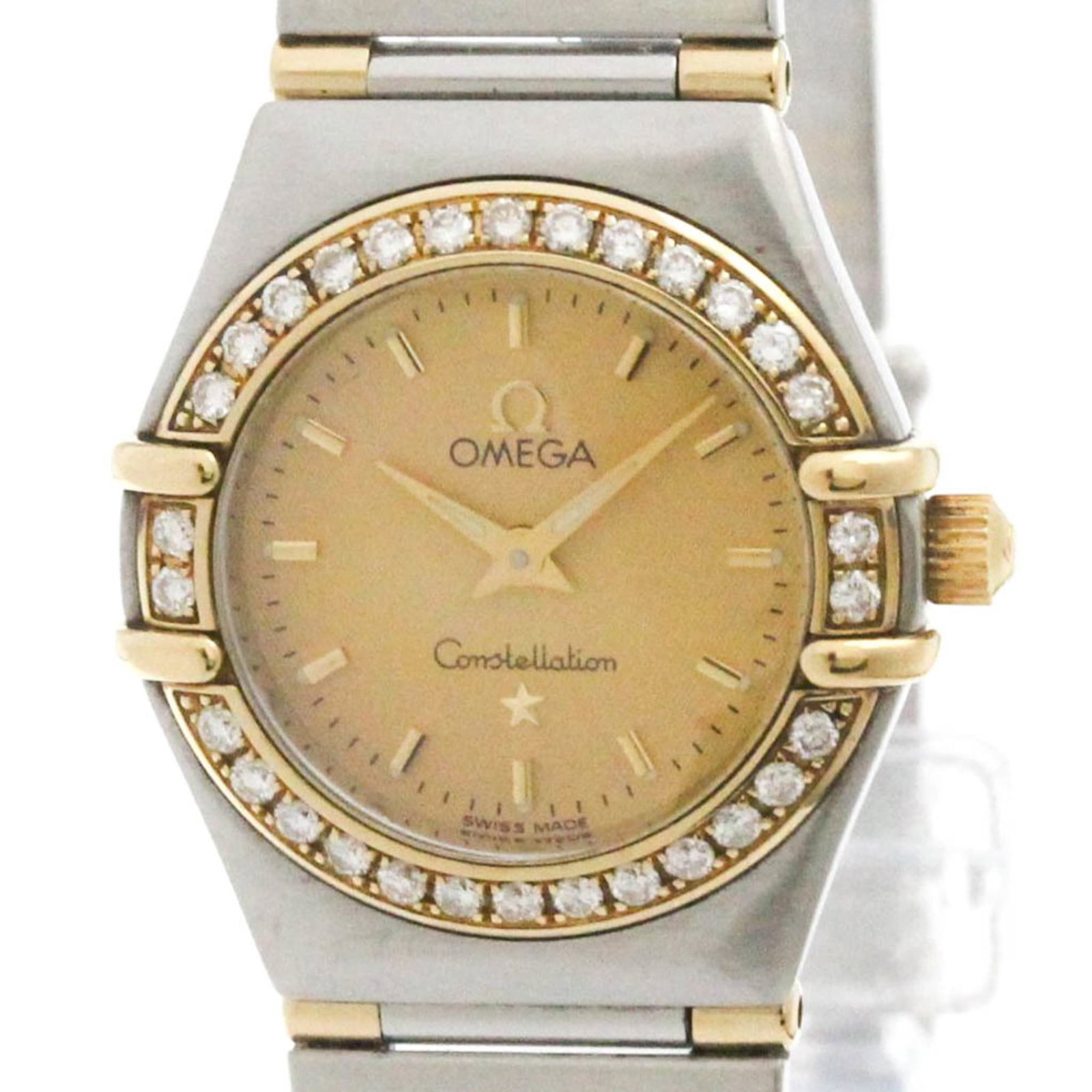 Omega Wristwatch: Omega Wristwatch Stainless steel and yellow gold (18K) combine in this elegant Omega Constellation wristwatch, featuring a sleek 22mm case diameter. The quartz movement keeps time with precision, whil
