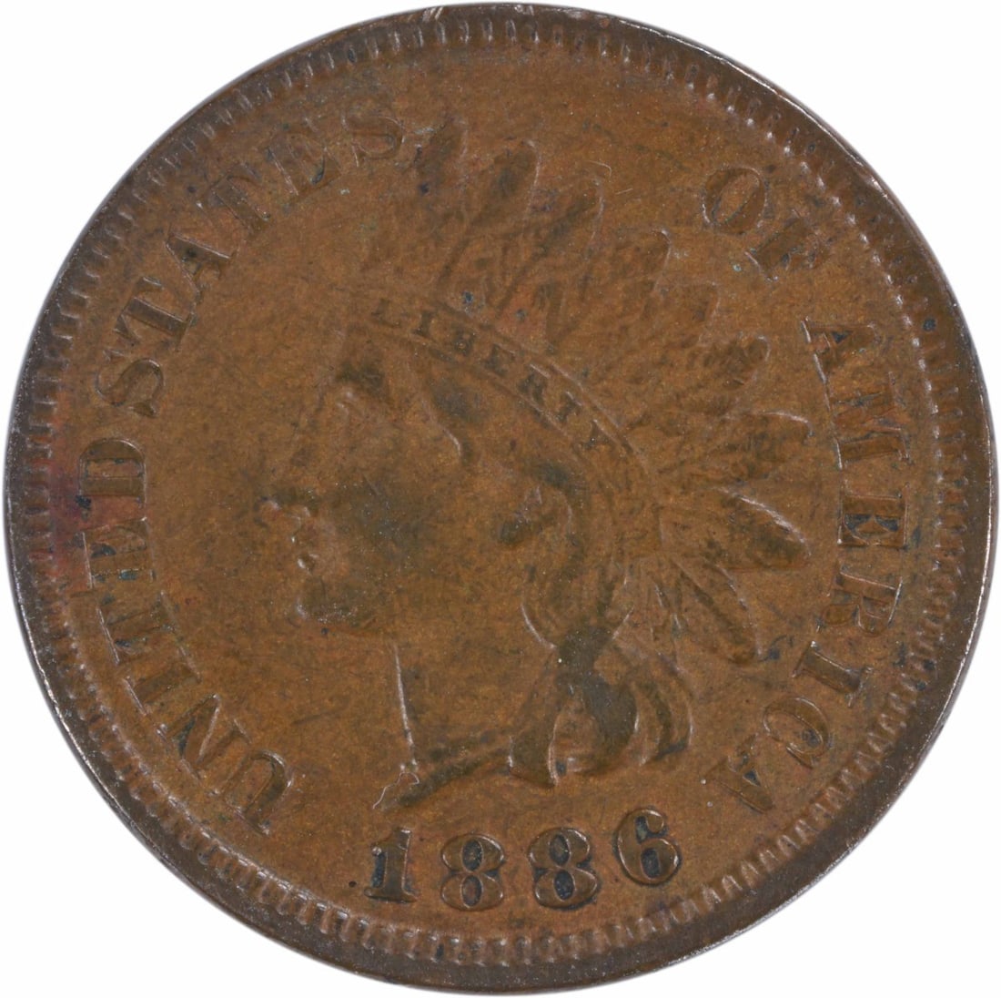 Indian Cent Variety 1886 EF Uncertified: Indian Cent Variety 1886 EF Uncertified The Indian Cent Variety 1886 EF Uncertified is a circulated example from the 1886 year, featuring an EF grade and no mint mark. This copper coin boasts a KM num