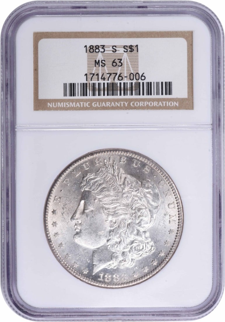 1883-S Morgan Silver Dollar MS63 NGC: 1883-S Morgan Silver Dollar MS63 NGC The 1883-S Morgan Silver Dollar MS63 NGC boasts exceptional condition, with its reeded edge and strong silver content making it a prized possession for collectors.