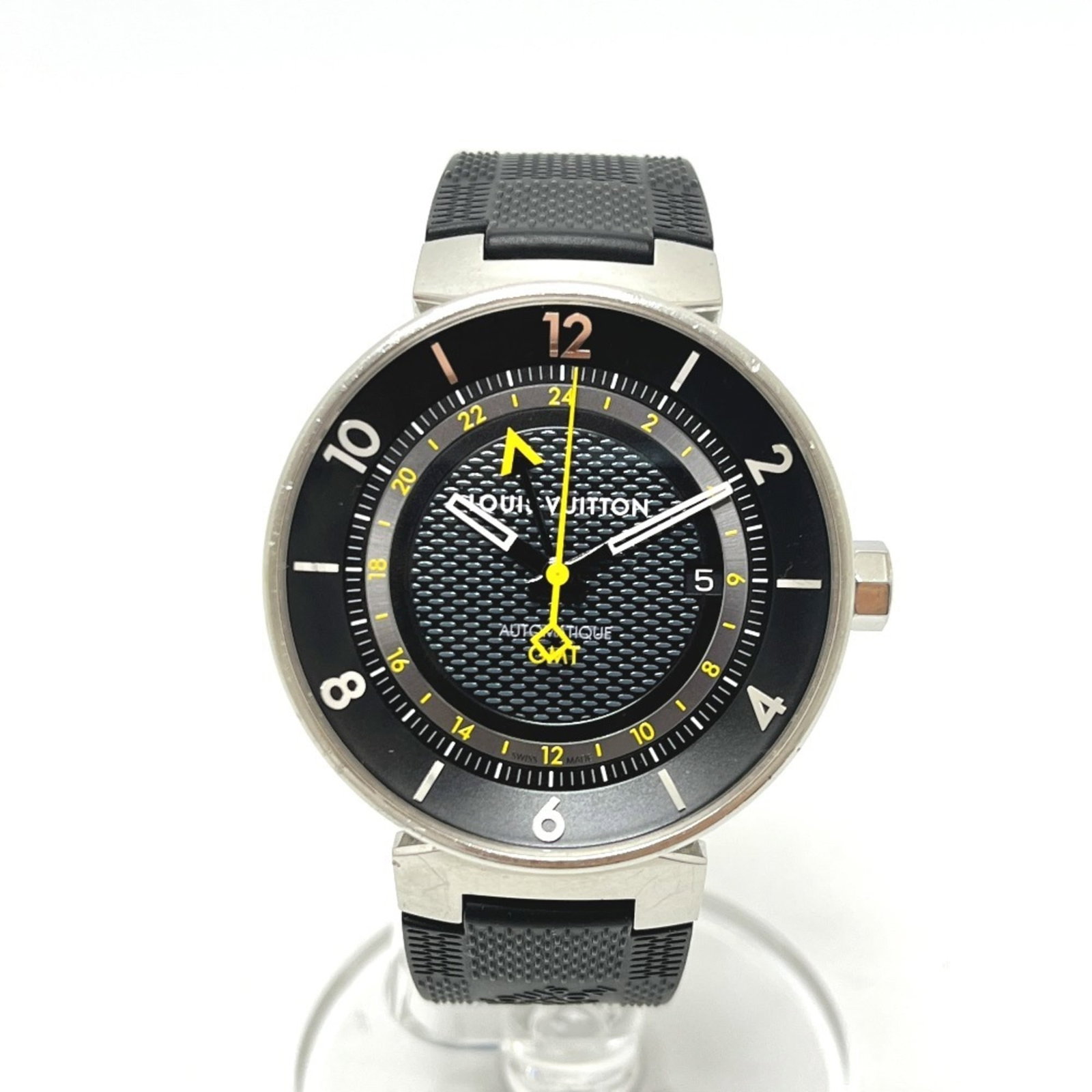 Louis Vuitton Wristwatch: Louis Vuitton Wristwatch Stainless steel case with a black dial, this Louis Vuitton wristwatch features a self-winding automatic movement and measures 40mm in diameter. The watch is designed for men w