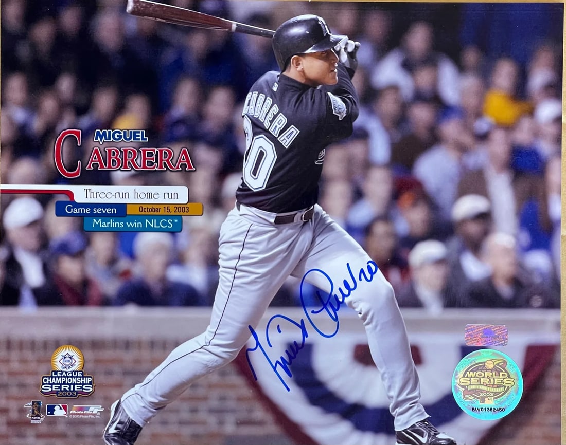 Miguel Cabrera Autographed 8x10 Baseball Photo: Miguel Cabrera Autographed 8x10 Baseball Photo Miguel Cabrera's sharpie signature adds a touch of authenticity to this 8x10 baseball photo, capturing the moment he signed it for fans. The Florida Marl