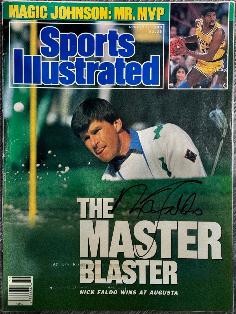 Nick Faldo Autographed Sports Illustrated Cover April 17 1989: Nick Faldo Autographed Sports Illustrated Cover April 17 1989 Nick Faldo's Sports Illustrated Cover from April 17, 1989, bears his signature in black sharpie across the front of the magazine. This pro