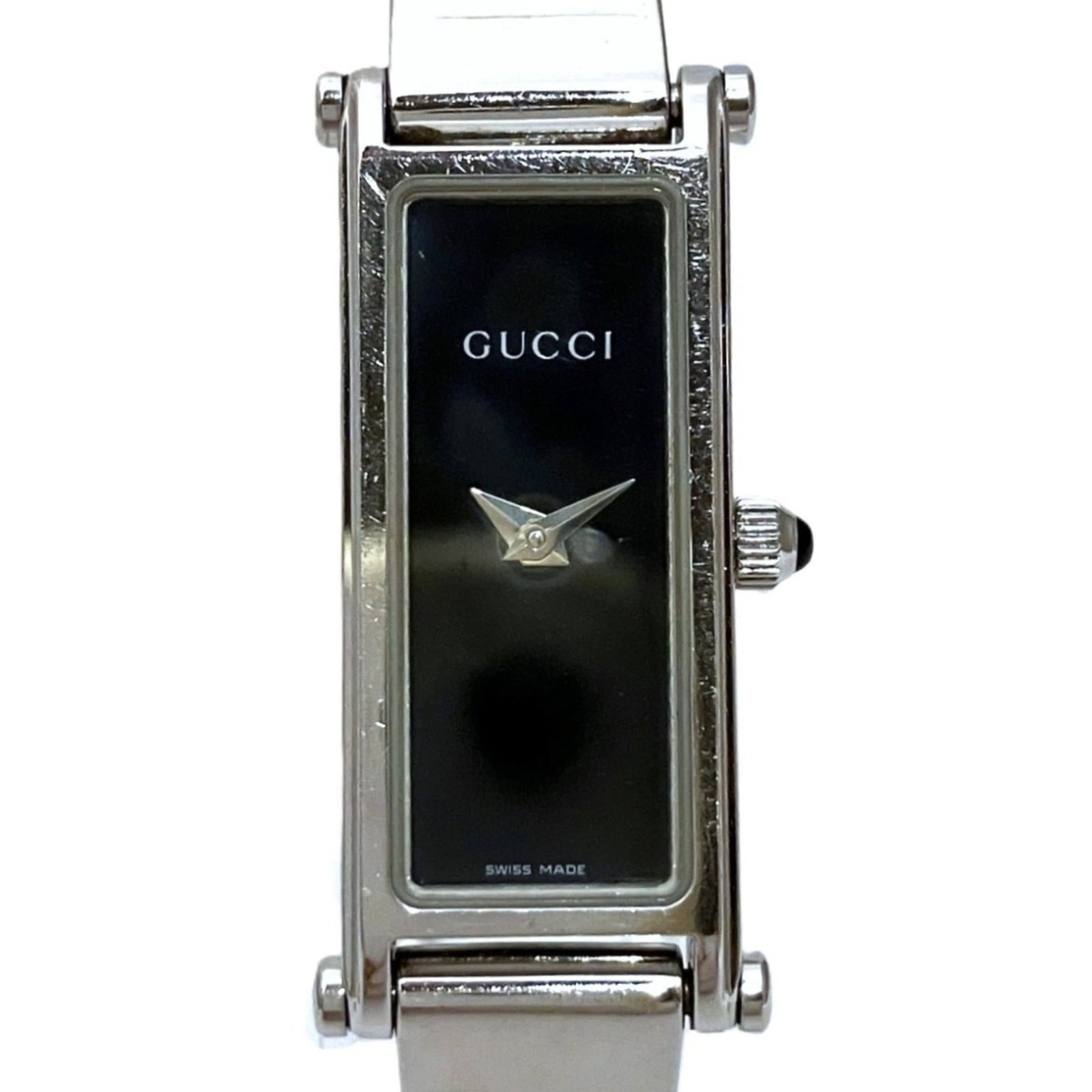Wristwatch from Gucci: Wristwatch from Gucci Stainless steel case and band, paired with a sleek black dial, make for a timeless piece. The quartz movement ensures reliable timekeeping, while the compact design suits a wrist