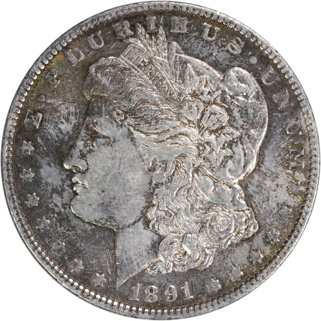 1891 Morgan Silver Dollar AU Slider Uncertified: 1891 Morgan Silver Dollar AU Slider Uncertified The 1891 Morgan Silver Dollar features an AU grade, indicating a high level of detail and luster. With its 90% silver composition and reeded edge, this 