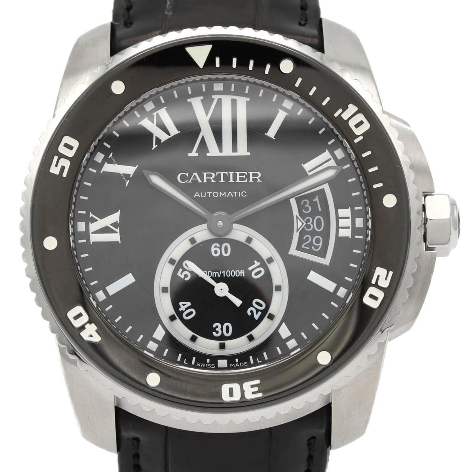 Cartier Wristwatch: Cartier Wristwatch Stainless steel case with a sleek black dial, the Cartier wristwatch boasts a 42mm diameter and self-winding automatic movement. This stylish timepiece is crafted from high-quality 