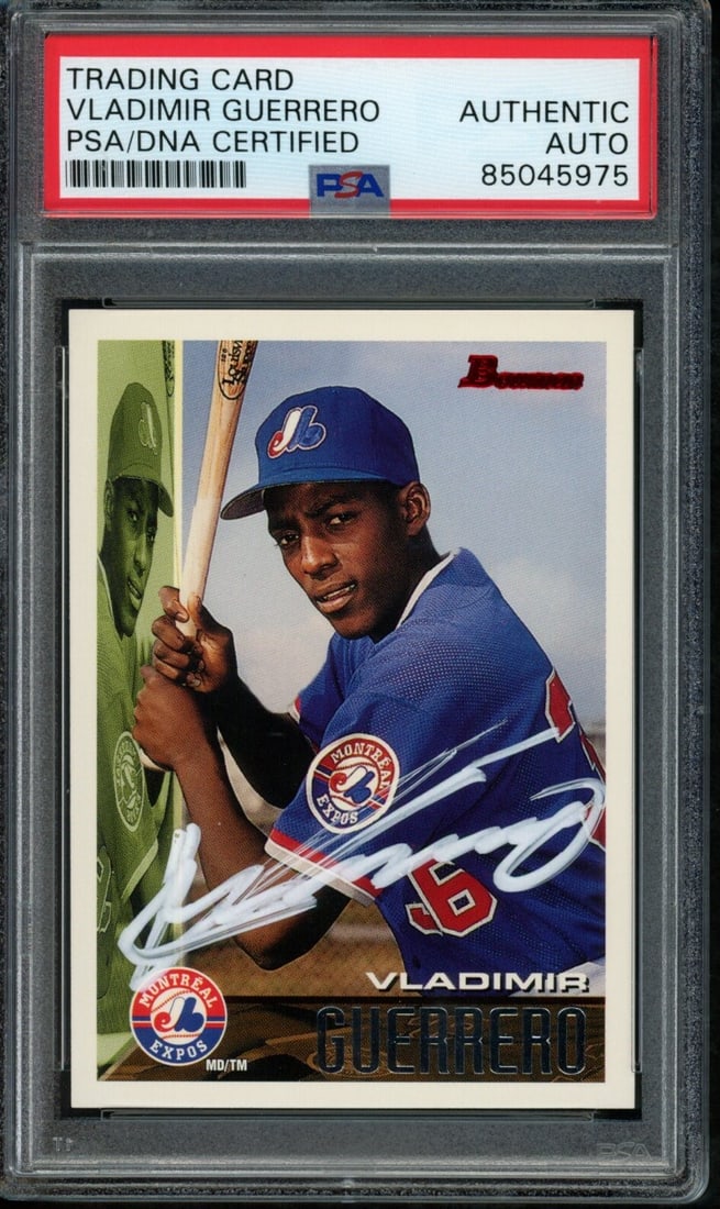 Vladimir Guerrero Montreal Expos Autographed 1995 Bowman Rookie Card #90 PSA/ DNA: Vladimir Guerrero Montreal Expos Autographed 1995 Bowman Rookie Card #90 PSA/ DNA Vladimir Guerrero's 1995 Bowman Rookie Card #90 features his autograph, making it a unique collectible for baseball