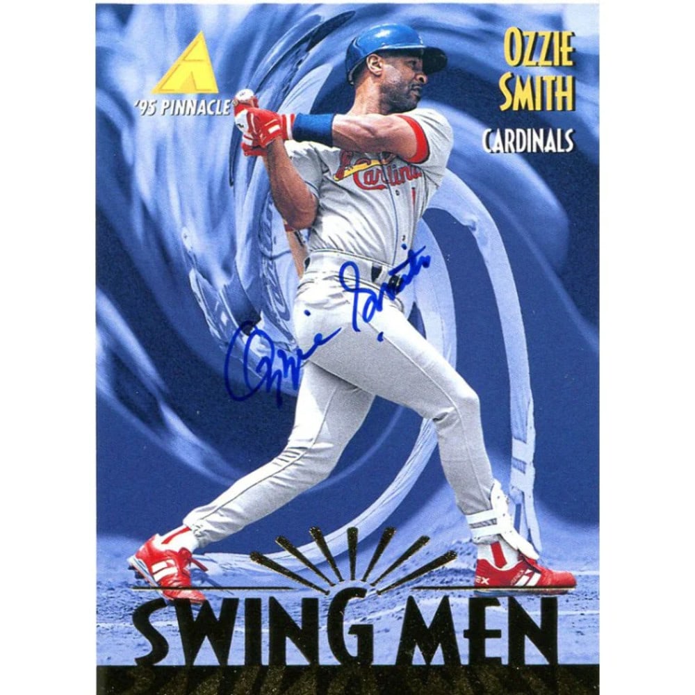 Smith Ozzie autographed card 1995 Pinnacle: Smith Ozzie autographed card 1995 Pinnacle Ozzie Smith's 1995 Pinnacle card bears his signature, making it a unique collectible for fans of the legendary shortstop. This autographed card is part of