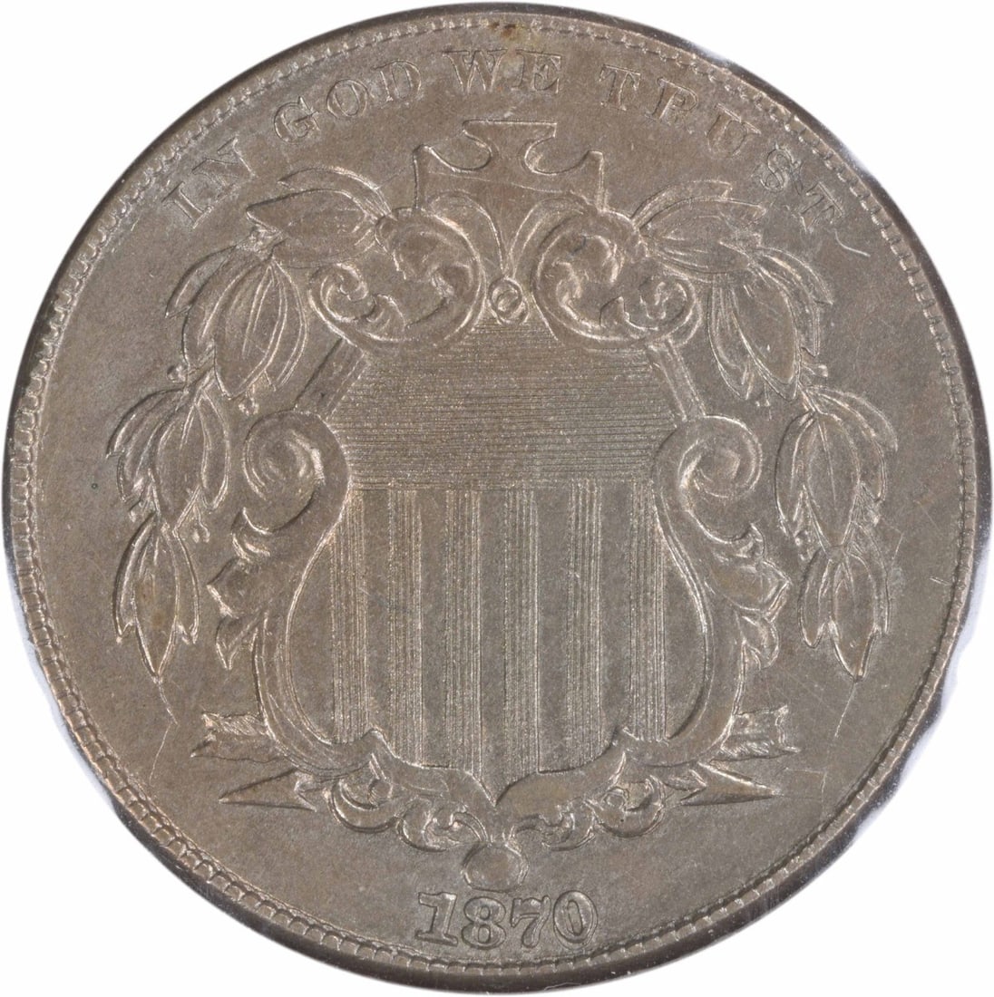 Shield Nickel DDO RPD FS 1870 Uncertified: Shield Nickel DDO RPD FS 1870 Uncertified Shield Nickel DDO RPD FS 1870 Uncertified - A Rare Circulated Shield Nickel from the Philadelphia Mint. This 5-cent coin features a distinctive shield design 