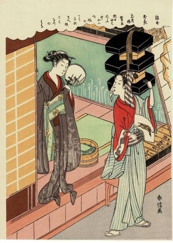 Suzuki Harunobu Woodblock Print Fan Seller Ougi uri Takamizawa Reprint: Suzuki Harunobu Woodblock Print Fan Seller Ougi uri Takamizawa Reprint Item Specifics: Artist: Suzuki Harunobu Subject: Fan Seller Material: Washi Paper Style: Japanese Size: 30 x 22 cm Product Discla