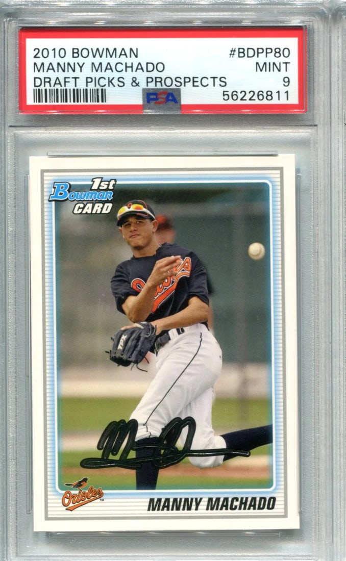Manny Machado 2010 Bowman Draft Picks & Prospects #BDPP80 PSA 9 Card: Manny Machado 2010 Bowman Draft Picks & Prospects #BDPP80 PSA 9 Card Topps Manny Machado 2010 Bowman Draft Picks & Prospects #BDPP80 PSA 9 Card. This card features the highly touted prospect, Manny Ma