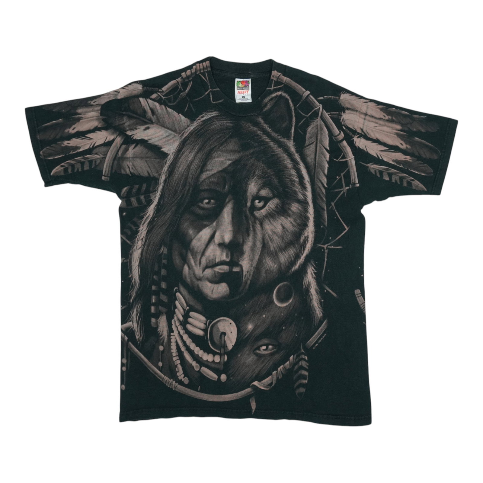 Liquid blue print shirt Native American 1996 all over: Liquid blue print shirt Native American 1996 all over Liquid blue print shirt with Native American all-over design, created in 1996. This unique piece features vibrant colors and intricate patterns th