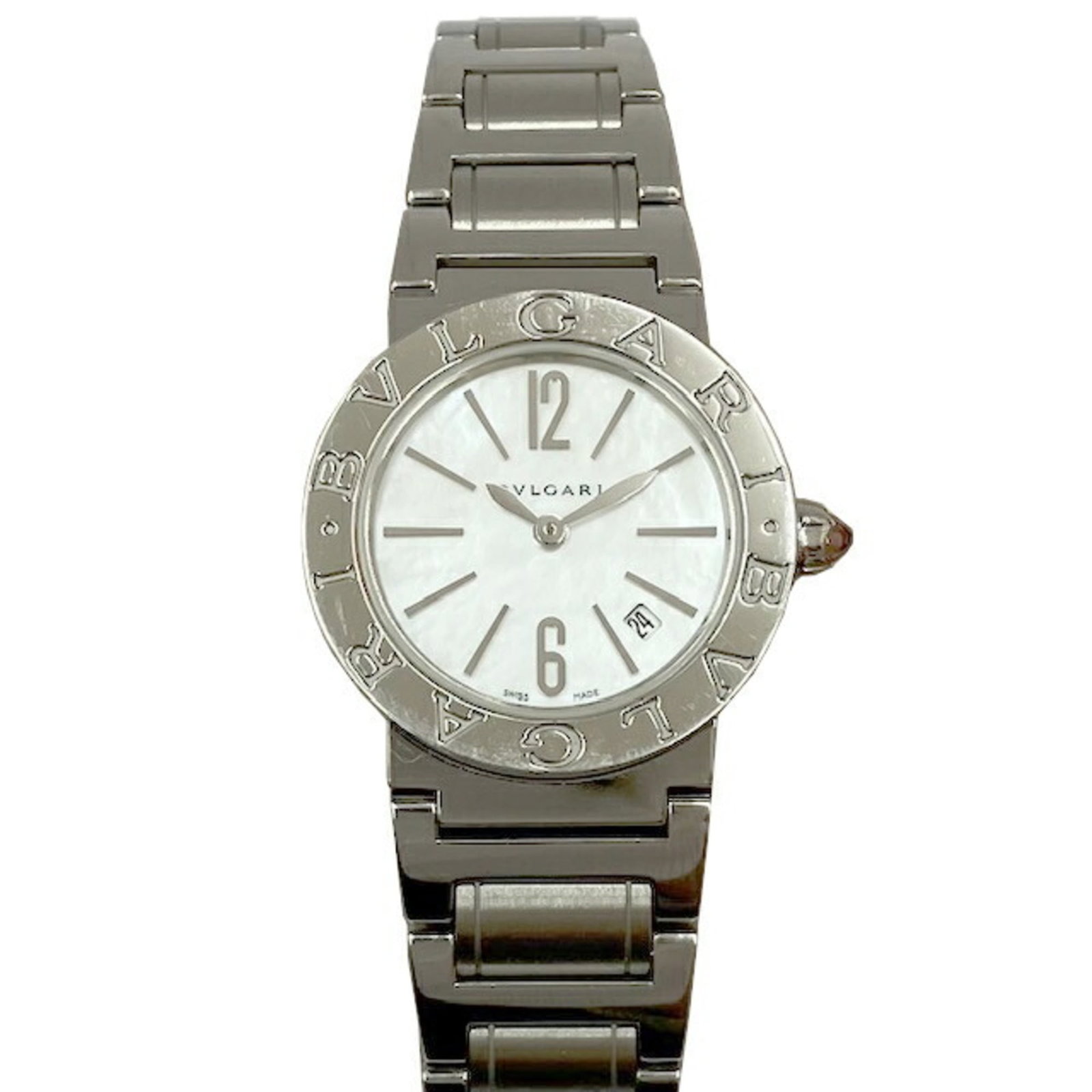 Bvlgari Wristwatch: Bvlgari Wristwatch Stainless steel case and band provide a sleek, modern look for the Bvlgari wristwatch. The silver dial adds a touch of sophistication, while the quartz movement ensures reliable tim