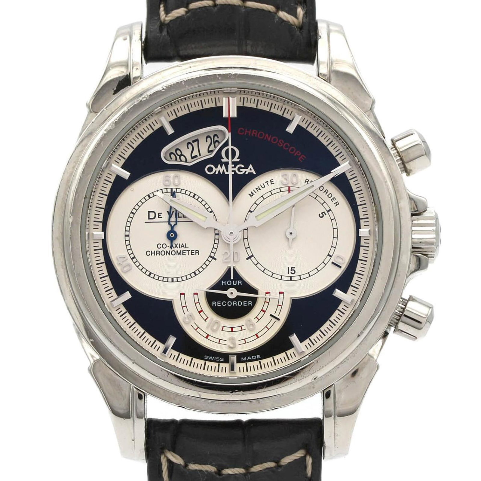 Omega Wristwatch: Omega Wristwatch Stainless steel case with a diameter of 40mm, this Omega wristwatch boasts a sleek black dial and automatic self-winding movement. The watch's silver accents add a touch of sophistica
