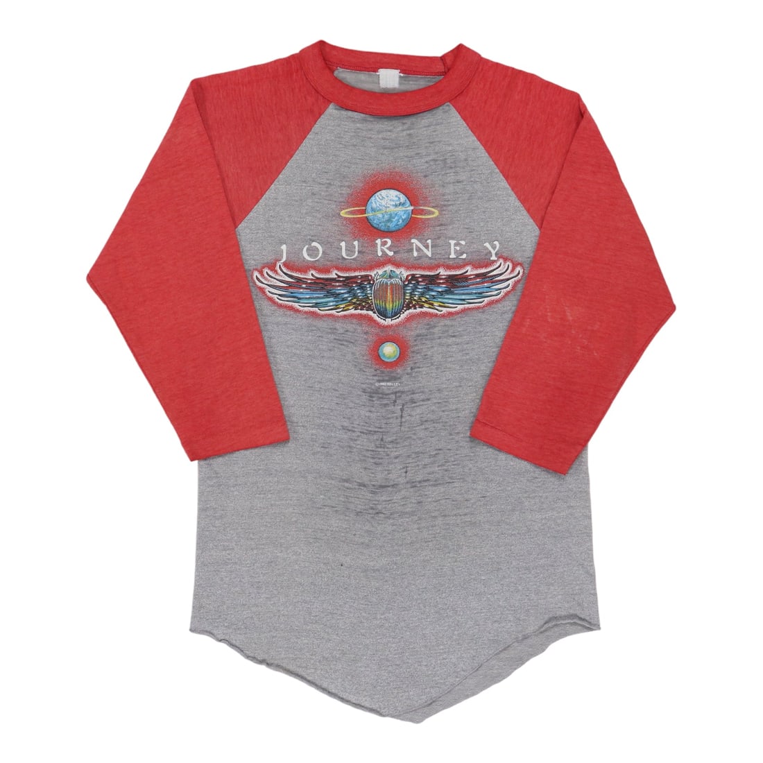 Jersey Shirt Departure from 1980 Journey: Jersey Shirt Departure from 1980 Journey Departing from the iconic stage wear of 1980s rock, this Journey jersey shirt boasts its original design and vibrant colors. The cotton fabric has held up
