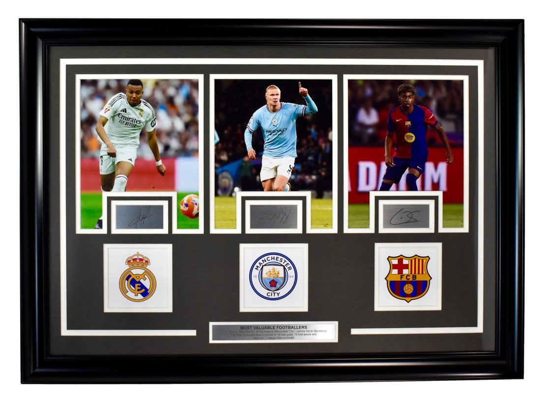 Mbappe Haaland Yamal Framed Soccer Photo Collage w/ Laser Autographs 211443: Mbappe Haaland Yamal Framed Soccer Photo Collage w/ Laser Autographs 211443 Item Specifics: Product: Photo Sport: Soccer Product Disclaimer: Not affiliated with any team or league. Signatures are