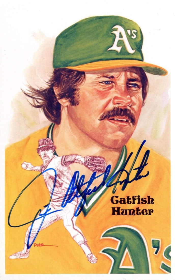 Jim Catfish Hunter Autographed Perez Steele Postcard (JSA) (1 of 2)