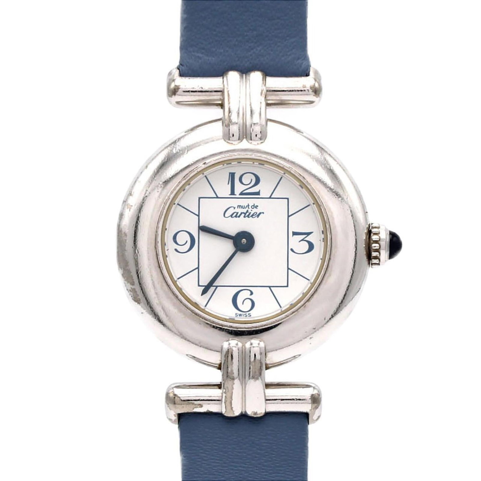 Cartier Wristwatch: Cartier Wristwatch Silver 925 case and white dial make for a sleek and elegant Cartier wristwatch, with a quartz movement keeping precise time. The 24mm diameter case fits comfortably on the wrist, ma