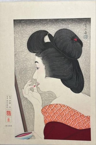 Torii Kotondo Japanese Woodblock Print Lipstick Twelve Faces of Women: Torii Kotondo Japanese Woodblock Print Lipstick Twelve Faces of Women Item Specifics: Artist: Torii Kotondo (Torii Kiyotada) Subject: Bijin-ga Beautiful Woman Lipstick Material: Paper Washi Style: