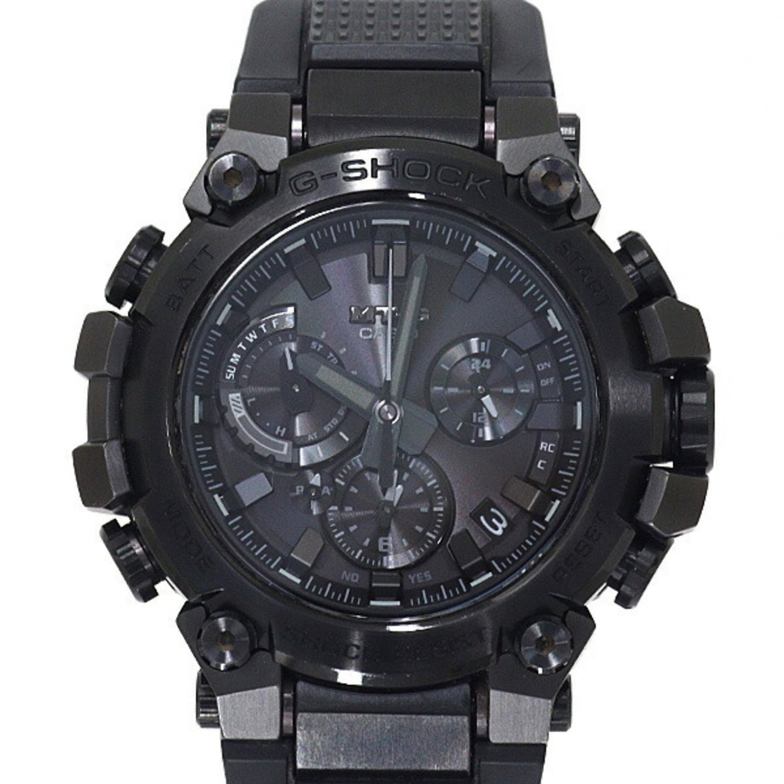 Casio Wristwatch: Casio Wristwatch The Casio G-Shock mtg-b3000b-1ajf wristwatch boasts a sleek black design, featuring a resin and stainless steel case and band. Equipped with solar power and a range of functions inclu