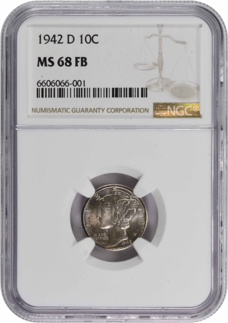 MS68FB NGC Mercury Dime 1942-D Silver: MS68FB NGC Mercury Dime 1942-D Silver The MS68FB NGC Mercury Dime 1942-D Silver boasts an impressive grade of Uncirculated, showcasing its exceptional condition. With a mintage of over 60 million coin