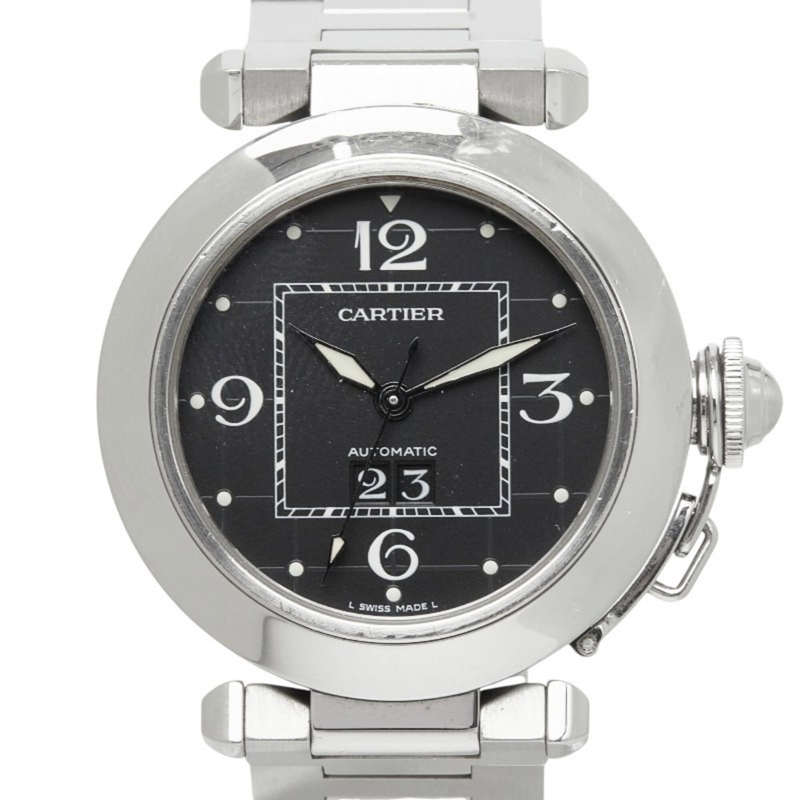 Cartier Wristwatch: Cartier Wristwatch Stainless steel case and band, black dial, self-winding automatic movement, and a sleek 35.6mm diameter make this Cartier wristwatch a stylish accessory for women. The watch's