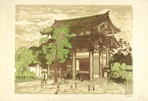 Oda Kazuma 1918 Lithograph Sight in Osaka Shitennoji Temple East Gate Ed 50: Oda Kazuma 1918 Lithograph Sight in Osaka Shitennoji Temple East Gate Ed 50 Item Specifics: Artist: Oda Kazuma Subject: Landscape / Architecture Material: Paper Style: Japanese Size: 29.5 x 38.5 cm