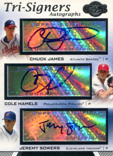 Cole Hamels James Jeremy Autographed Card Sowers Tri Signers Topps 2007 (1 of 1)