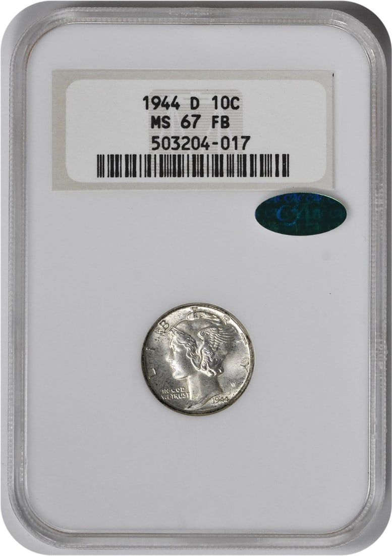 Dime MS67FB NGC 1944-D Mercury Silver: Dime MS67FB NGC 1944-D Mercury Silver The Dime MS67FB NGC 1944-D Mercury Silver boasts an impressive MS67 grade, indicating its exceptional condition and preservation. Certified by the Numismatic Guar